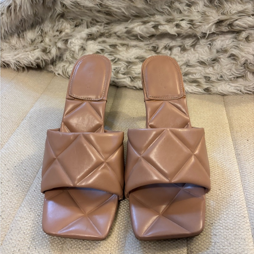 BAMBOO Tan Quilted Slide Sandals